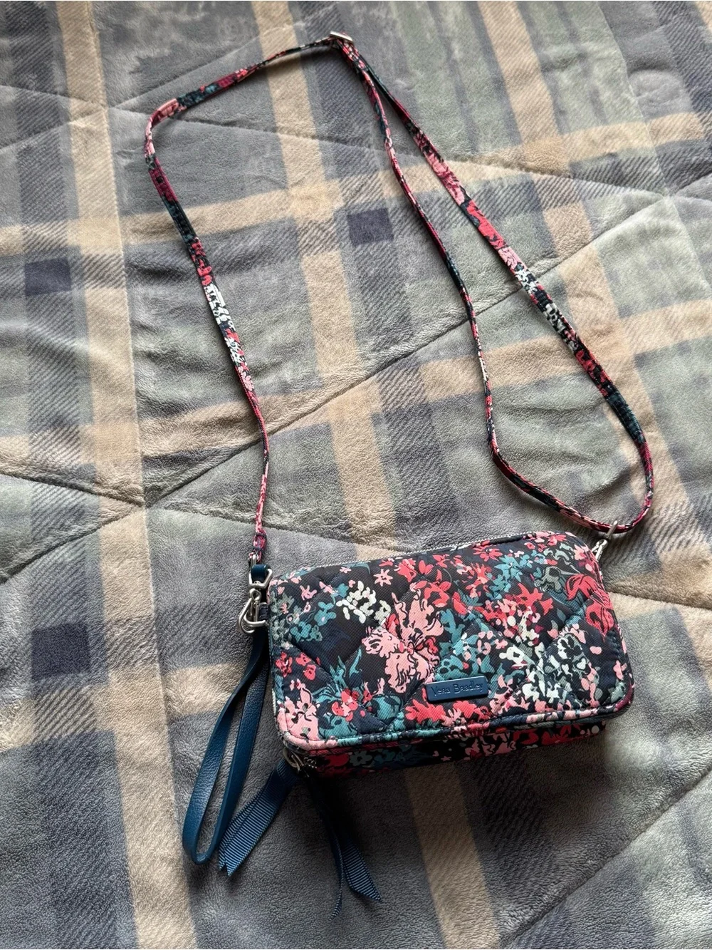 Vera Bradley Quilted Floral Wristlet in Red, Pink & Teal